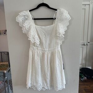 Lulus White Eyelet Ruffle Sleeve Mini Dress NWT